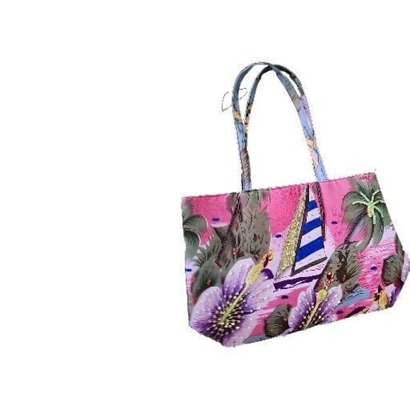 NWOT Beaded Beach Bag Pink Tote - Sailboat, Embellished Palm Tree, Women's Purse - Picture 7 of 9